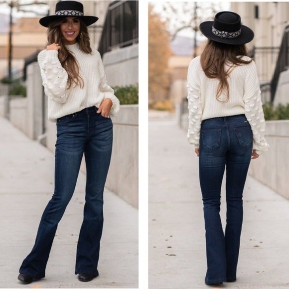 New Kan Can Dark Wash Flare Leg Jeans - Picture 4 of 9